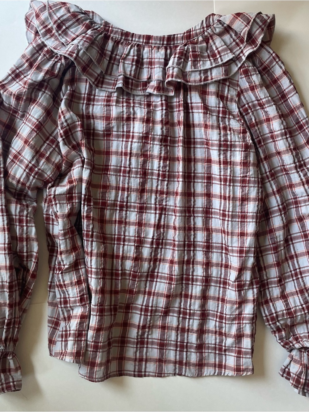 Anthropologie Red and Light Blue Plaid Button-Down Shirt - Picture 4 of 9